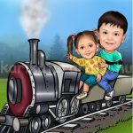 Két gyerek a vonaton rajz