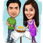 Fiatal férfi és nő torta születésnap rajz